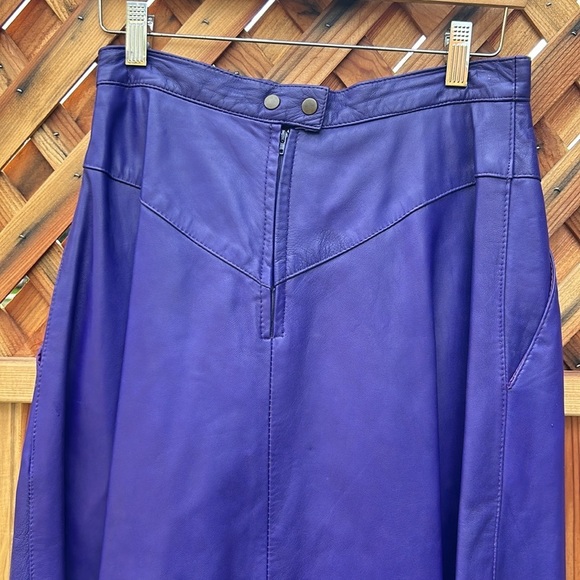 Erez Vintage Purple Leather Maxi Skirt 1980's Flare Read Description For Sizing - Picture 5 of 5